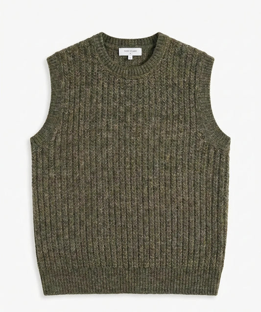 Men’S Cotton-Blend Ribbed Knit Vest - Khaki | Textured Sleeveless Pullover | European Stock Clearance