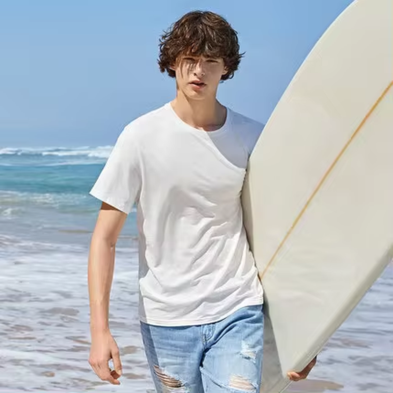 Summer Cotton T Shirts Men 2025 Simple O Neck Stretch Solid New Tops Clothing Casual Tshirt Man Streetwear Cool Tee Shirts